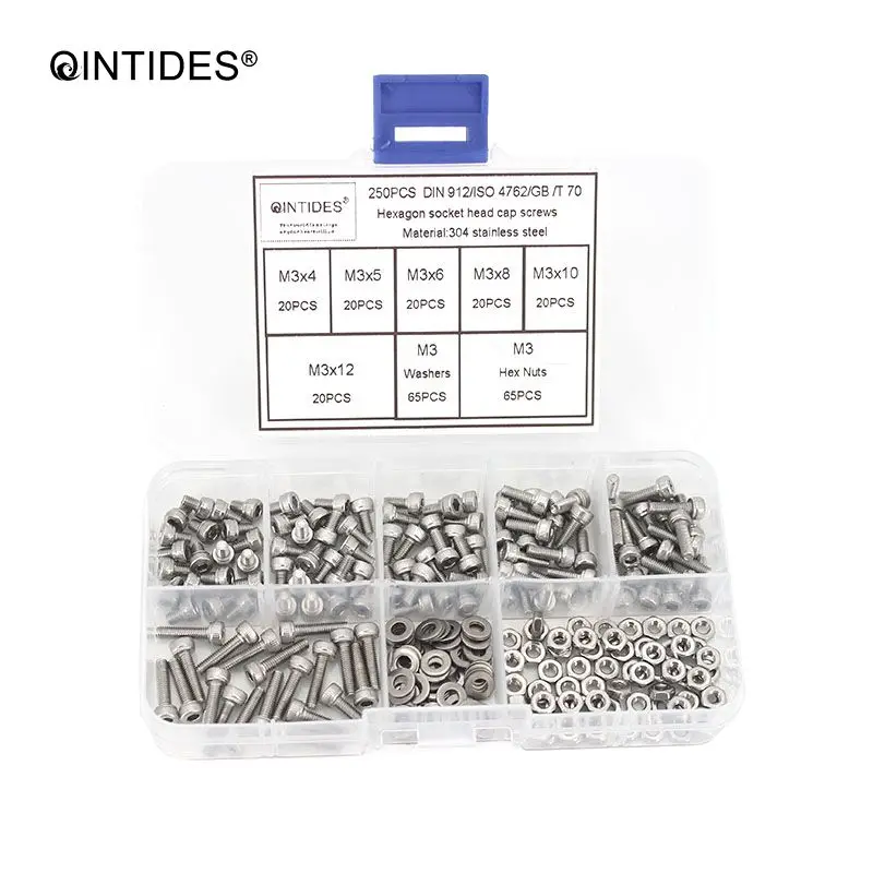 QINTIDES 250 шт./компл. DIN912 M1, 6 M2 M2 M2, 5 M3 304 Винты с шестигранной головкой из нержавеющей стали, Набор шестигранных болтов
QINTIDES 250 шт./компл. DIN912 M1, 6 M2 M2 M2, 5 M3 304 Винты с шестигранной головкой из нержавеющей стали, Набор шестигранных болтов