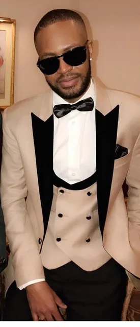 Khaki Cream Men Suits For Wedding Black Lapel Slim Fit Double Breasted Vest Groom Tuxedos Best Man Prom Dinner Party Blazer
Khaki Cream Men Suits For Wedding Black Lapel Slim Fit Double Breasted Vest Groom Tuxedos Best Man Prom Dinner Party Blazer
