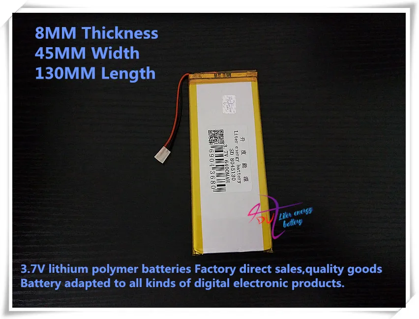 3.7V 6400mAH 8045130 polymer lithium ion / Li-ion battery for tablet pc power bank Cell phone speaker
3.7V 6400mAH 8045130 polymer lithium ion / Li-ion battery for tablet pc power bank Cell phone speaker