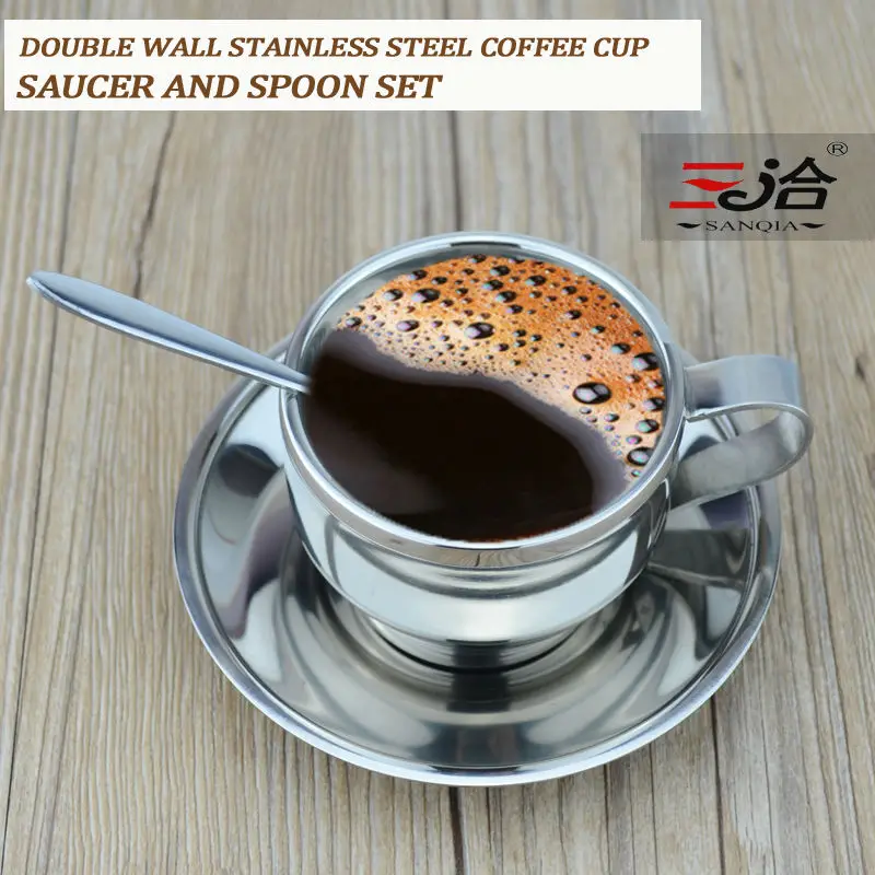 120ml High Quality Stainless Steel Coffee Cup Saucer And Spoon Set Stainless Steel Double Wall Coffee Mug
120ml High Quality Stainless Steel Coffee Cup Saucer And Spoon Set Stainless Steel Double Wall Coffee Mug