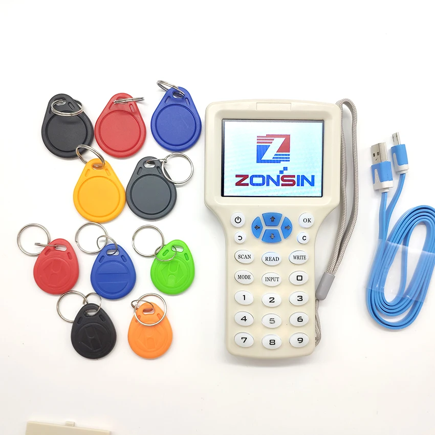English 10 Frequency RFID Card Read- Writer RFID Copier Programmer Cloner 5Pcs 125khz Keyfobs + 5Pcs 13.56mhz UID Keyfobs
English 10 Frequency RFID Card Read- Writer RFID Copier Programmer Cloner 5Pcs 125khz Keyfobs + 5Pcs 13.56mhz UID Keyfobs