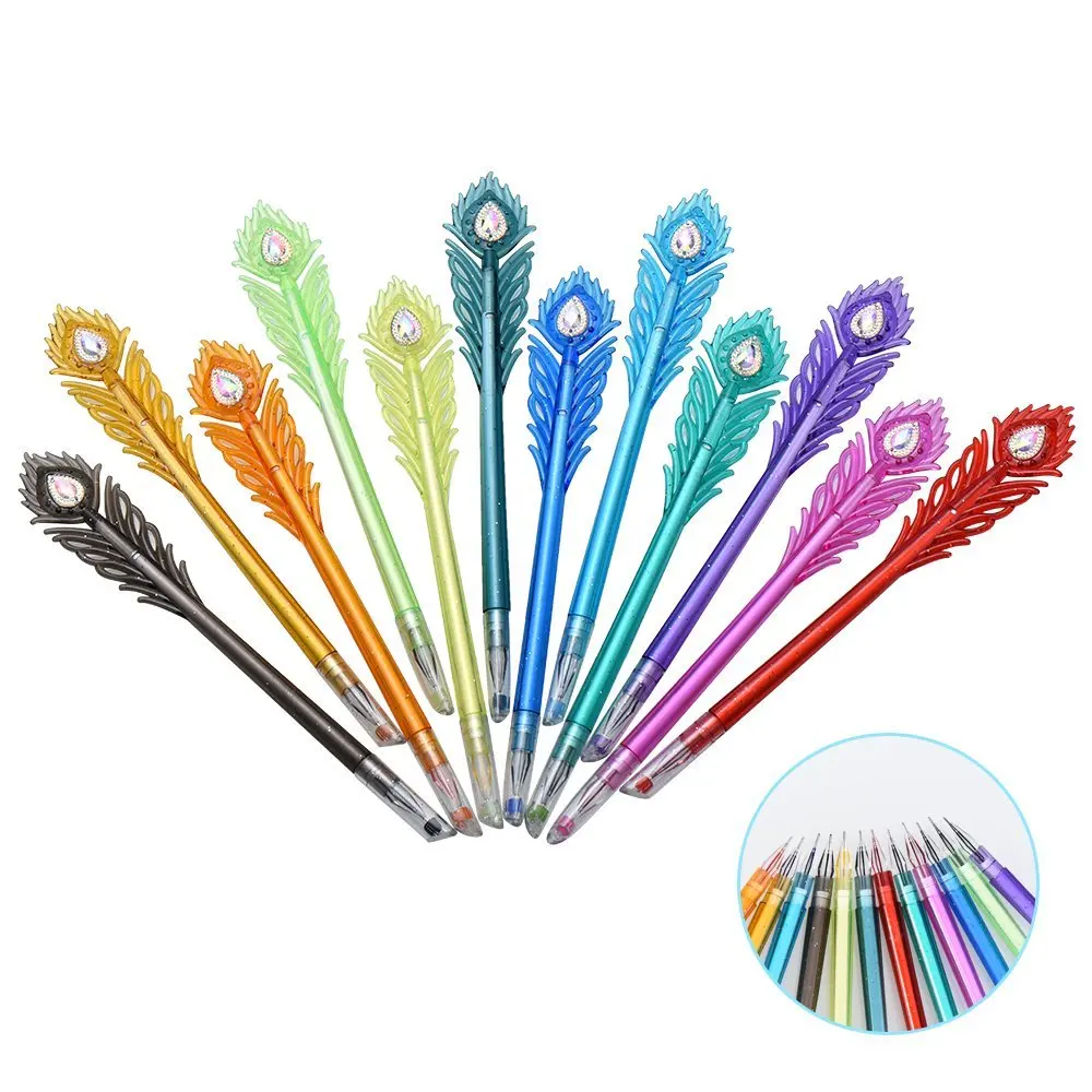 Peacock Feather Pattern Colored Gel Ink Pen with Diamond Tip, VANZAVANZU 12 Colors Fineliner Coloring Pens Set, 0.38mm
Peacock Feather Pattern Colored Gel Ink Pen with Diamond Tip, VANZAVANZU 12 Colors Fineliner Coloring Pens Set, 0.38mm