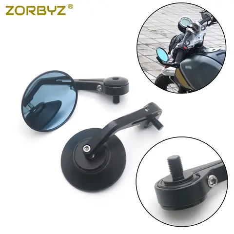 ZORBYZ-Alumínio Preto Handle Bar End Rodada Espelho Lateral Retrovisor, Rosca 10mm, Montagem Interior para Aprilia Mondial HPS 125 300
