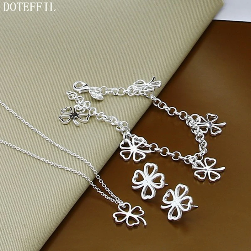 DOTEFFIL 925 Sterling Silver Four Heart Leaves Clover 18 Inches Chain Necklace Bracelet Earrings Set For Women Wedding Jewelry
DOTEFFIL 925 Sterling Silver Four Heart Leaves Clover 18 Inches Chain Necklace Bracelet Earrings Set For Women Wedding Jewelry