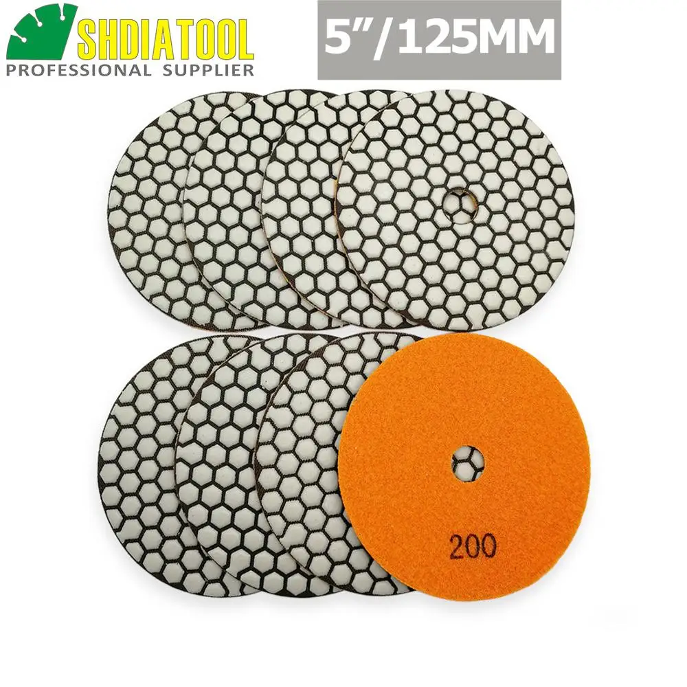 DIATOOL 8pcs 5" #200 B Diamond Dry Polishing Pads Diameter 5inch Resin Bond Flexible Sanding Disc For Granite Marble Ceramic
DIATOOL 8pcs 5" #200 B Diamond Dry Polishing Pads Diameter 5inch Resin Bond Flexible Sanding Disc For Granite Marble Ceramic