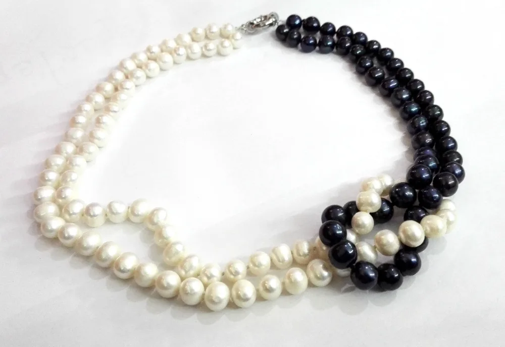 Classic Jewelry 9-10mm white black pearl 2 strands pendant necklace real natural freshwater pearl
Classic Jewelry 9-10mm white black pearl 2 strands pendant necklace real natural freshwater pearl