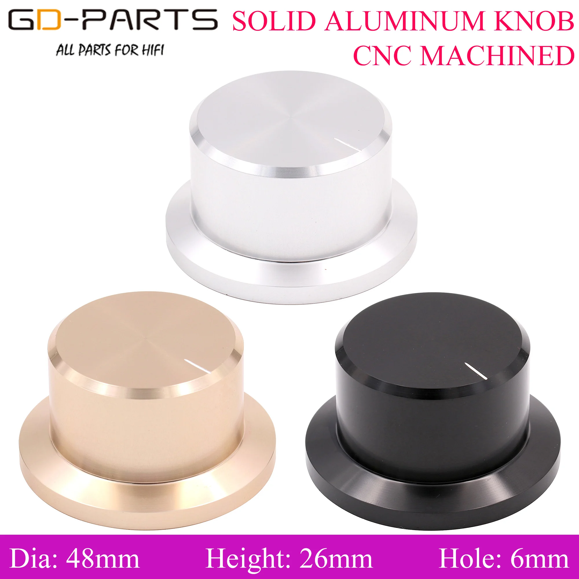 1PC 48x26mm Solid Aluminum Potentiometer Knob For DAC CD DVD Turntable Tube Amplifier Speaker Volume Control Silver Black Gold
1PC 48x26mm Solid Aluminum Potentiometer Knob For DAC CD DVD Turntable Tube Amplifier Speaker Volume Control Silver Black Gold