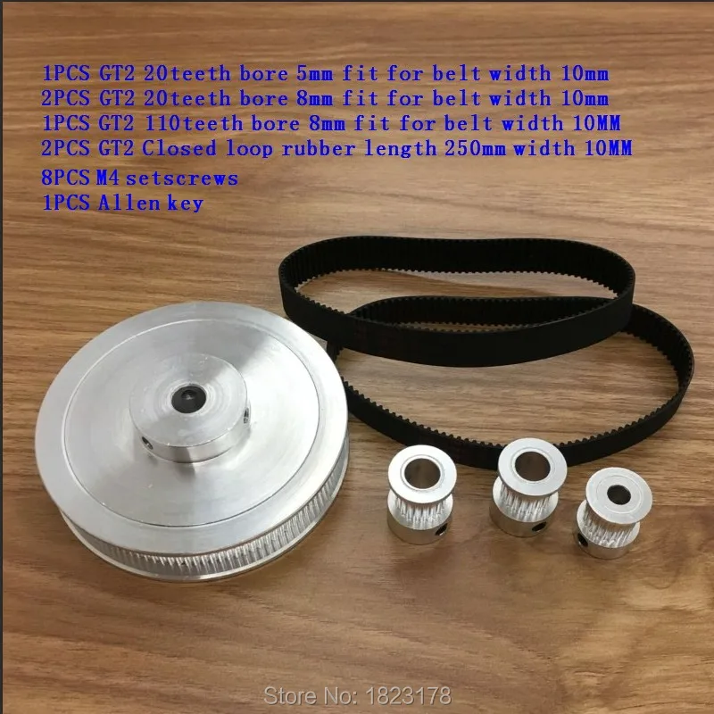 1pcs GT2 110teeth Bore 8mm+1PCS GT2 20teeth Bore 5mm+2PCS GT2 20teeth Bore 8mm+2PCS closed loop belt GT2 Length 250mm width 10mm
1pcs GT2 110teeth Bore 8mm+1PCS GT2 20teeth Bore 5mm+2PCS GT2 20teeth Bore 8mm+2PCS closed loop belt GT2 Length 250mm width 10mm