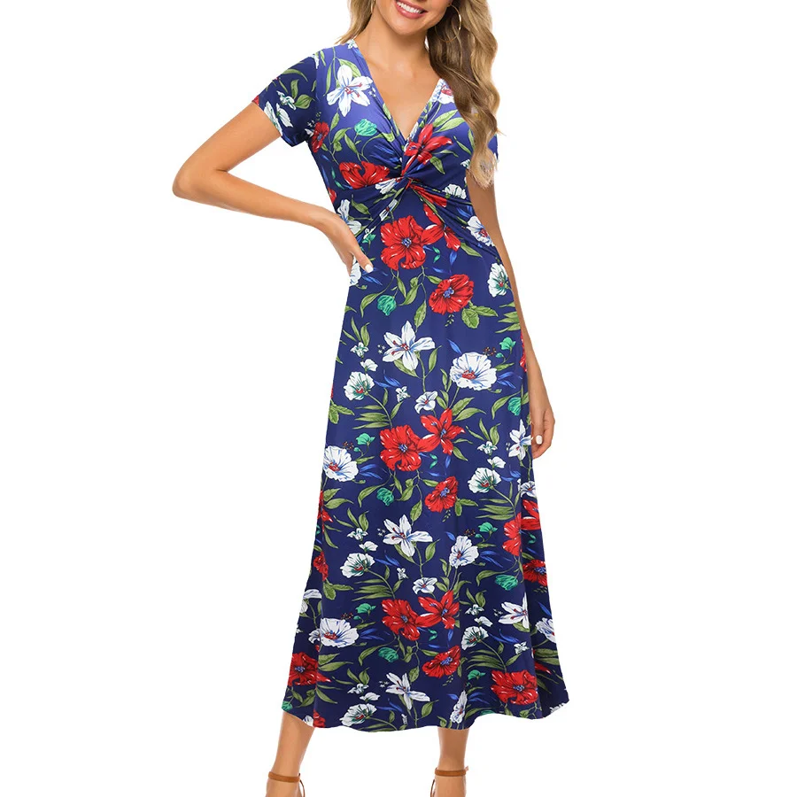Women Milk Silk Print Bohemian Dresses Sexy V-Neck Short Sleeve Boho Long Dress New Arrival Rope Mujer 2019
Women Milk Silk Print Bohemian Dresses Sexy V-Neck Short Sleeve Boho Long Dress New Arrival Rope Mujer 2019