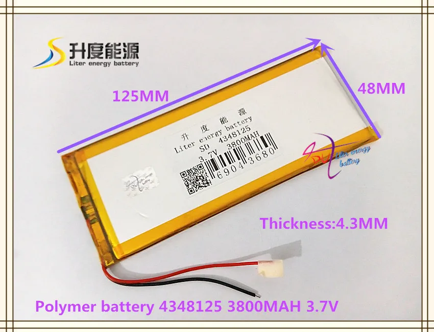 4348125 3.7V 3800mAH 4050125 Polymer lithium ion / Li-ion battery for POWER BANK tablet pc cell phone
4348125 3.7V 3800mAH 4050125 Polymer lithium ion / Li-ion battery for POWER BANK tablet pc cell phone
