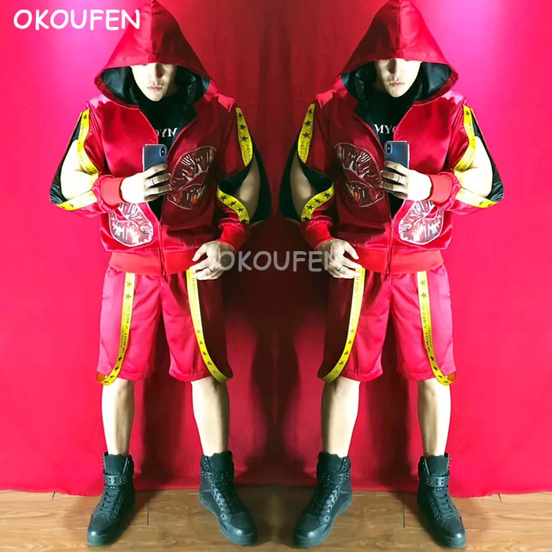 Nightclub Male Singer DJ Satin Red Lips Split Costumes set Hip Hop dancer stage show Performance Jacket shorts Christams
Nightclub Male Singer DJ Satin Red Lips Split Costumes set Hip Hop dancer stage show Performance Jacket shorts Christams