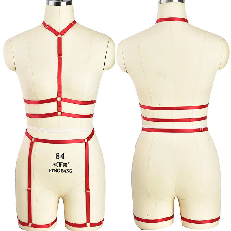 Women Red Body Harness Set Goth Crop Top Harness Bra + Punk Fetish leg garter belt Bustier Bondage Lingerie Set
Women Red Body Harness Set Goth Crop Top Harness Bra + Punk Fetish leg garter belt Bustier Bondage Lingerie Set