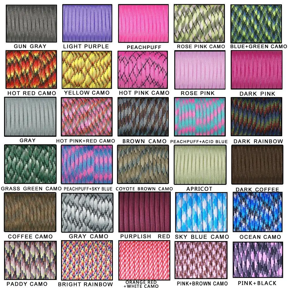 20pcs 100FT 550 Paracord Parachute Cord Lanyard Mil Spec Type III 7 Strand Core For Climbing Camping Buckles Bracelet 108 Colors
20pcs 100FT 550 Paracord Parachute Cord Lanyard Mil Spec Type III 7 Strand Core For Climbing Camping Buckles Bracelet 108 Colors