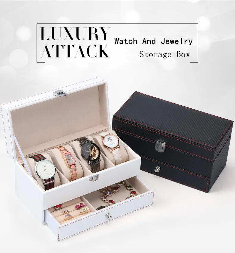 New Two Layers Watch Storage Box Carbon Fiber Watch And Jewelry Gift Boxes Watch Display Case W021
New Two Layers Watch Storage Box Carbon Fiber Watch And Jewelry Gift Boxes Watch Display Case W021