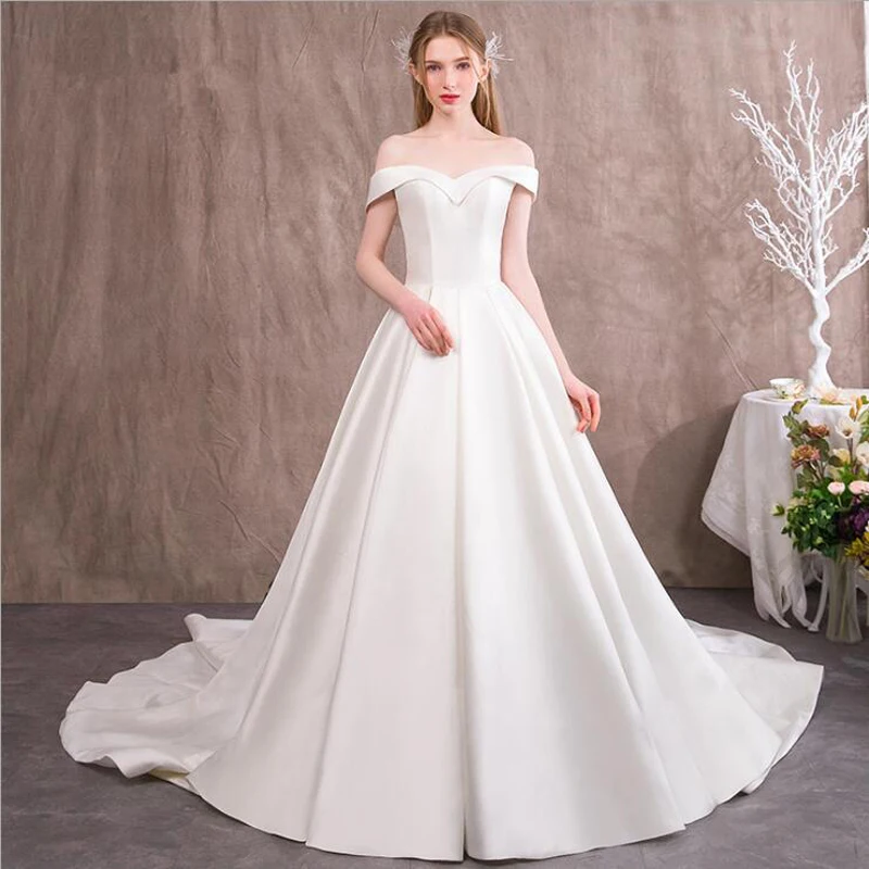 Short Train Vestido De Noiva Muslim Wedding Dresses A line Satin Boho China Wedding Gown Bridal Dresses
Short Train Vestido De Noiva Muslim Wedding Dresses A line Satin Boho China Wedding Gown Bridal Dresses
