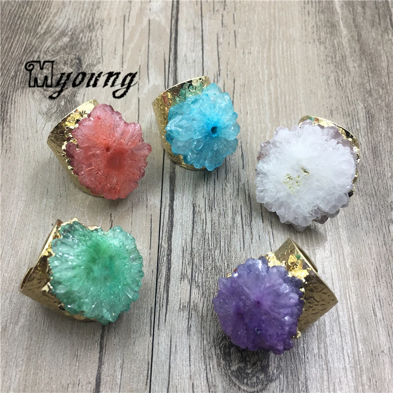 Natural Sun Flower Shape Crystal Quartz Druzy Rings With Golden Settings for Women MY1182
Natural Sun Flower Shape Crystal Quartz Druzy Rings With Golden Settings for Women MY1182