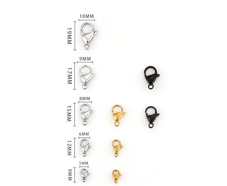 10pcs/lot 18K Gold Color/Black Stainless Steel Lobster Clasps Hooks End Connectors Clasps For DIY Necklace Jewelry Making
10pcs/lot 18K Gold Color/Black Stainless Steel Lobster Clasps Hooks End Connectors Clasps For DIY Necklace Jewelry Making