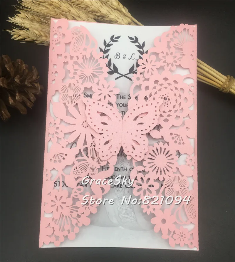 50pcs/lot free shipping Laser cut pearlescent paper Flowers butterfly wedding party invitation cards with inner blank paper
50pcs/lot free shipping Laser cut pearlescent paper Flowers butterfly wedding party invitation cards with inner blank paper