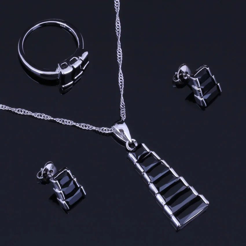 Precious Trapezoid Black Cubic Zirconia Silver Plated Jewelry Sets Earrings Pendant Nacklace Chain Ring V0964
Precious Trapezoid Black Cubic Zirconia Silver Plated Jewelry Sets Earrings Pendant Nacklace Chain Ring V0964