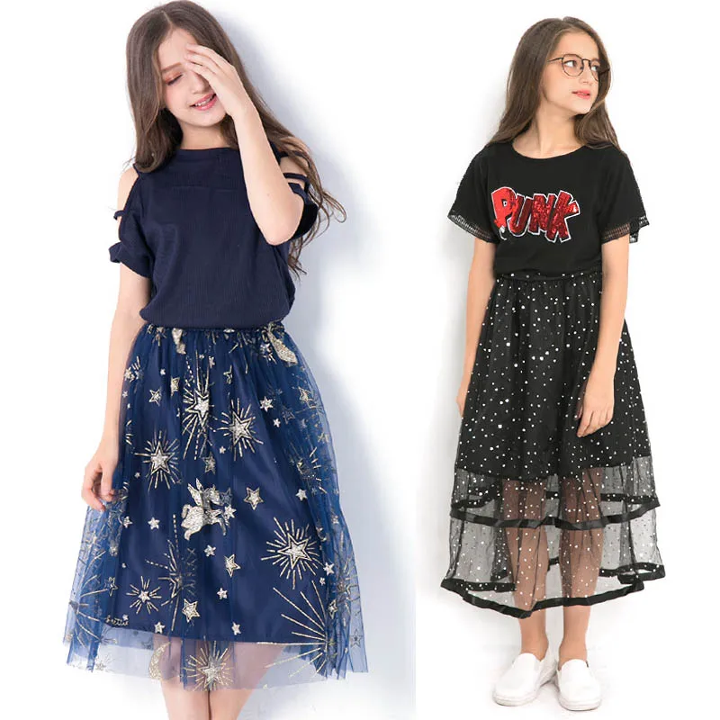 Kids Clothing Set Teen Girls Clothes Children Costume Summer Embroidery T shirt Mesh Sequin Skirt Suit for Girls Outfits 12 Year
Kids Clothing Set Teen Girls Clothes Children Costume Summer Embroidery T shirt Mesh Sequin Skirt Suit for Girls Outfits 12 Year