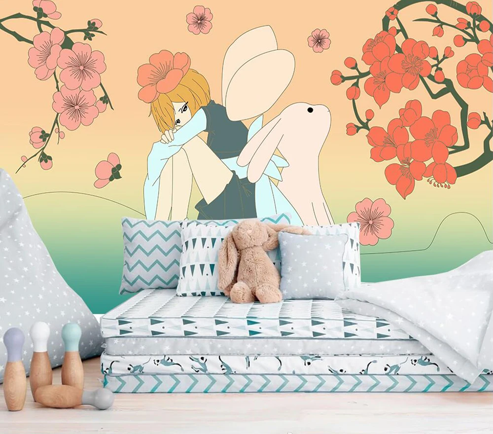 Custom wallpaper Children room cartoon by hand painted fairy rabbit plum background wall
Custom wallpaper Children room cartoon by hand painted fairy rabbit plum background wall