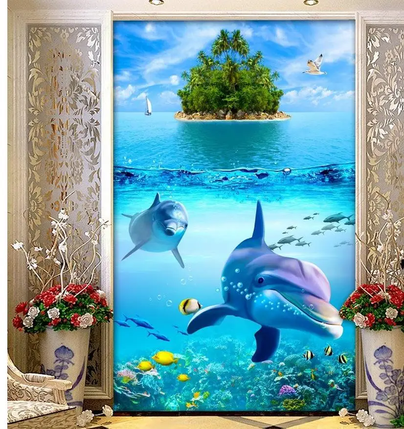Home Decoration Sea World Dolphin 3D stereoscopic entrance hallway mural backdrop wallpaper for walls
Home Decoration Sea World Dolphin 3D stereoscopic entrance hallway mural backdrop wallpaper for walls