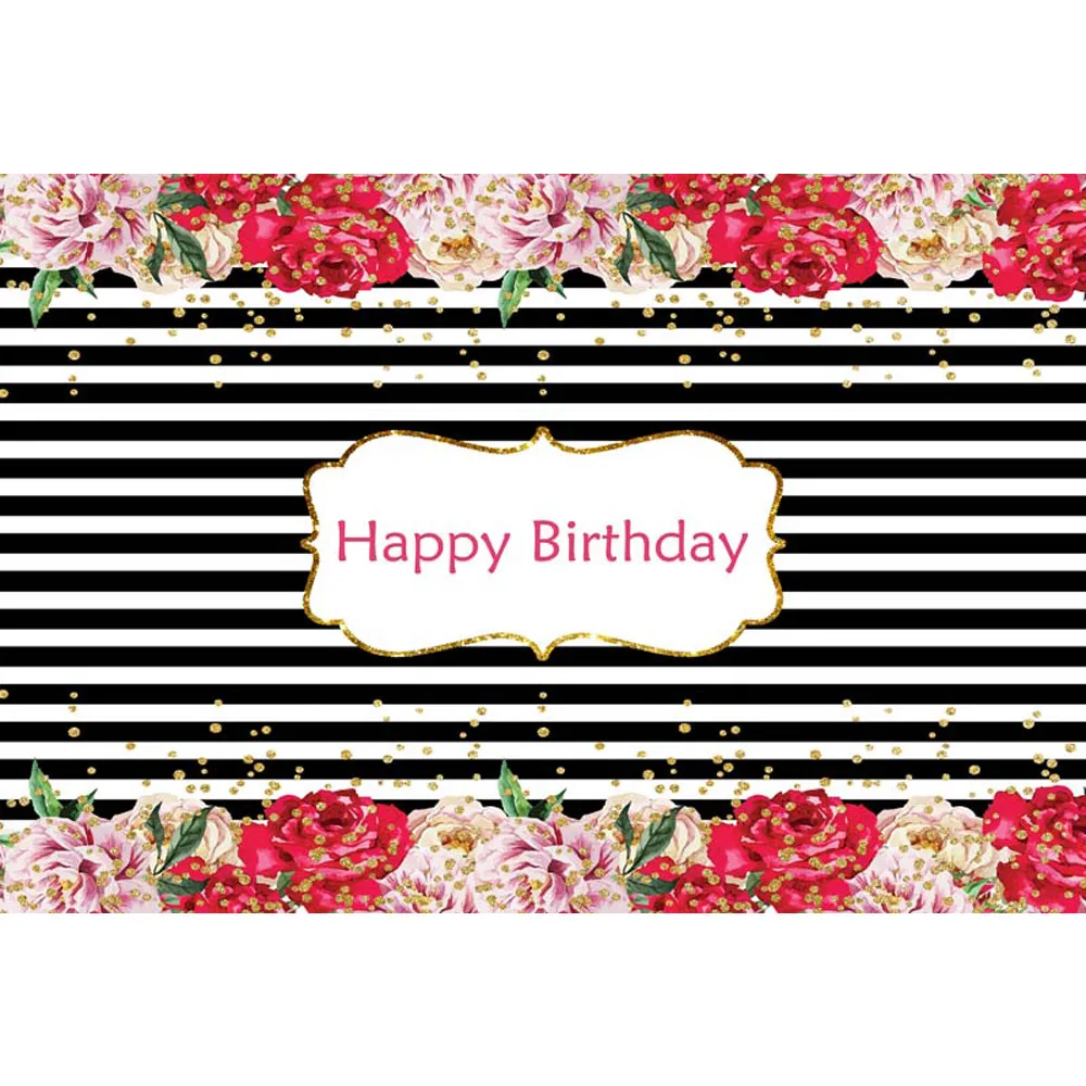 Black and White Striped Happy Birthday Backdrop Printed Pink Red Roses Gold Polka Dots Party Themed Photo Booth Background
Black and White Striped Happy Birthday Backdrop Printed Pink Red Roses Gold Polka Dots Party Themed Photo Booth Background
