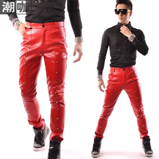 Hot ! Fashion Male Brand Stage Singer Red Rivet Decoration Leather Pants Trousers Casual Pants Men's Clothing Costume
Hot ! Fashion Male Brand Stage Singer Red Rivet Decoration Leather Pants Trousers Casual Pants Men's Clothing Costume