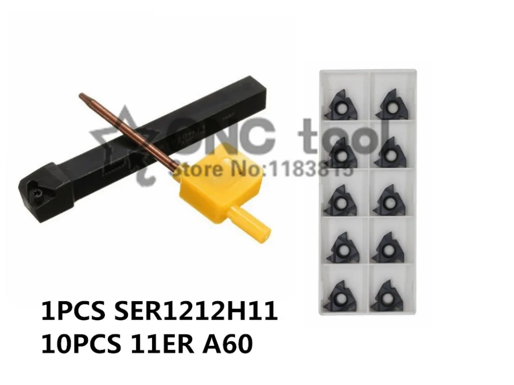 SER1212H11 12mm petiole External thread CNC Turning tool 1pcs+11ER A60 Carbide insert 10pcs 11pcs/set
SER1212H11 12mm petiole External thread CNC Turning tool 1pcs+11ER A60 Carbide insert 10pcs 11pcs/set