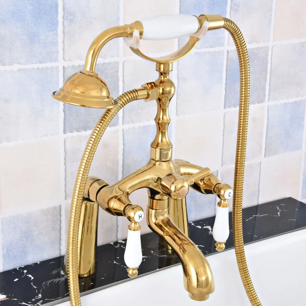 Bathtub Faucets Luxury Gold Brass Deck Mount Bathroom Shower Mixer Tap With Hand Shower Head Bath & Shower Faucet Ktf791
Bathtub Faucets Luxury Gold Brass Deck Mount Bathroom Shower Mixer Tap With Hand Shower Head Bath & Shower Faucet Ktf791