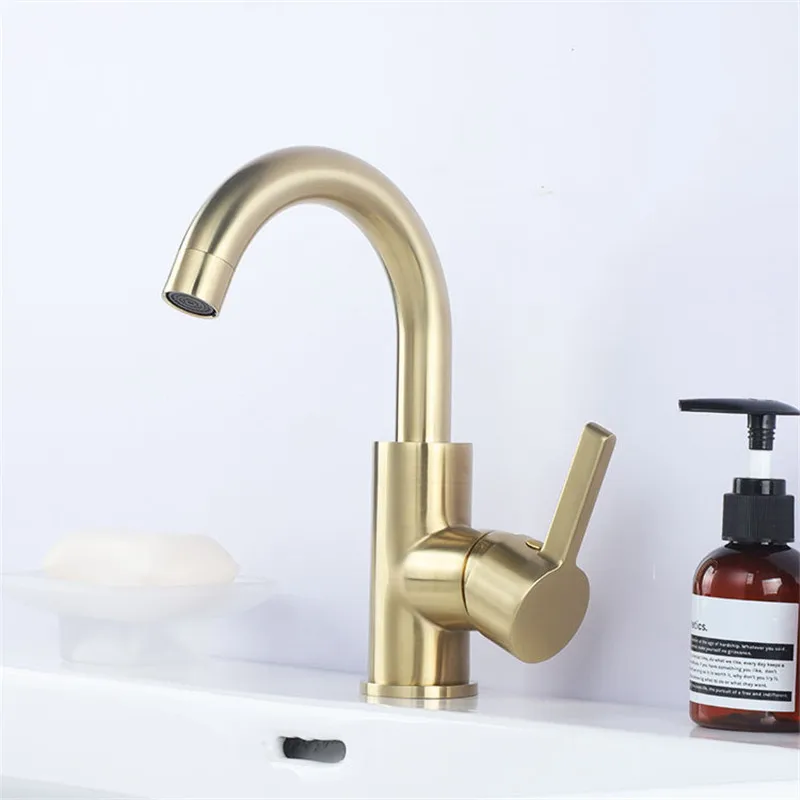 Basin Faucet Brass Sink Mixer Tap Hot & Cold Bathroom Brushed Gold Faucet Single Handle Deck Mounted Lavatory Crane Tap
Basin Faucet Brass Sink Mixer Tap Hot & Cold Bathroom Brushed Gold Faucet Single Handle Deck Mounted Lavatory Crane Tap