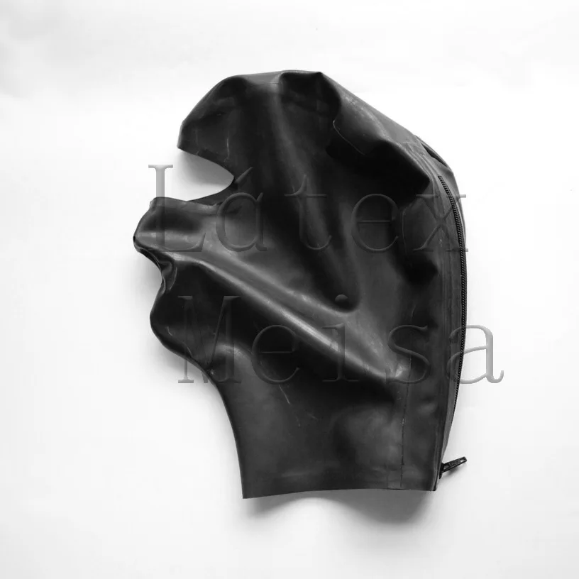Adult's Latex hoods with JJ and open eyes and nostrils in black color with back zip
Adult's Latex hoods with JJ and open eyes and nostrils in black color with back zip