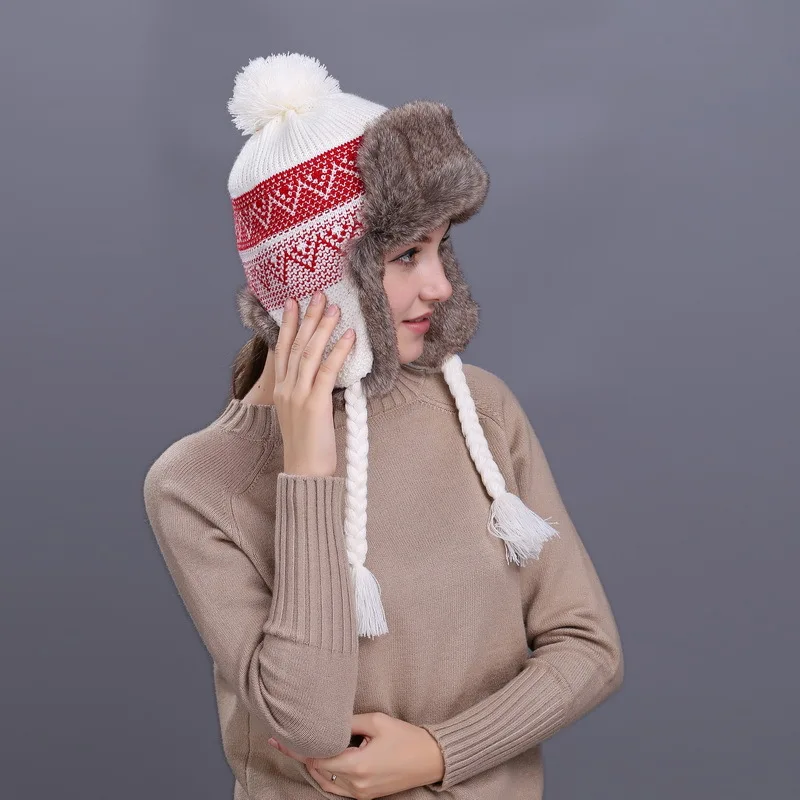Lady Winter Warm Fur Hat Female Earprotection Pompom Cap Students Outdoor Lei Feng Hat Outdoor Knitted Woolen Bomber Hats B-8558
Lady Winter Warm Fur Hat Female Earprotection Pompom Cap Students Outdoor Lei Feng Hat Outdoor Knitted Woolen Bomber Hats B-8558
