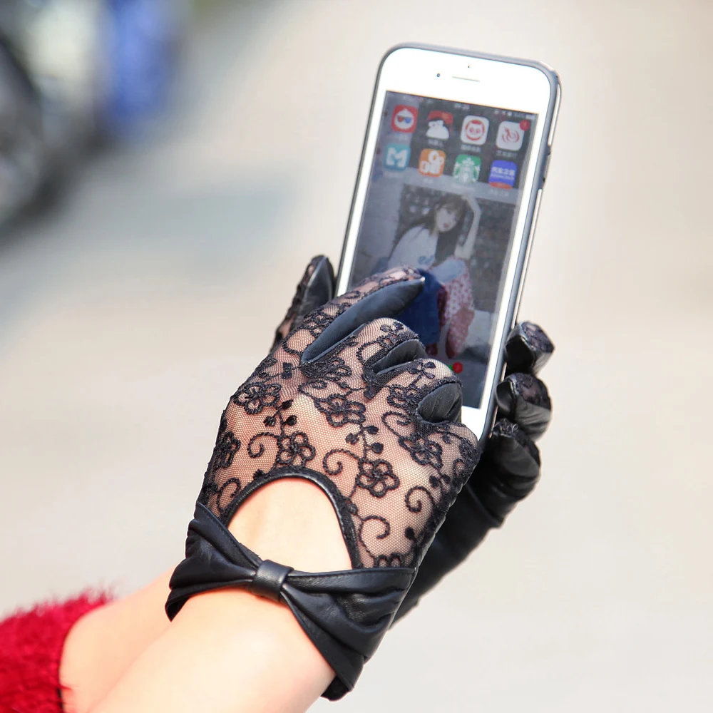 Женские перчатки из натуральной кожи с сенсорным экраном, женские модные кружевные перчатки с бантом и солнцезащитным кремом, кожаные перчатки из овечьей кожи L177N-1
Женские перчатки из натуральной кожи с сенсорным экраном, женские модные кружевные перчатки с бантом и солнцезащитным кремом, кожаные перчатки из овечьей кожи L177N-1