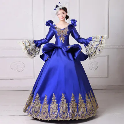 Women Victorian Blue Green V-Neck Long Flare Sleeve Gold Appliques Pattern European Palace Stage Princess Long Dresses
Women Victorian Blue Green V-Neck Long Flare Sleeve Gold Appliques Pattern European Palace Stage Princess Long Dresses
