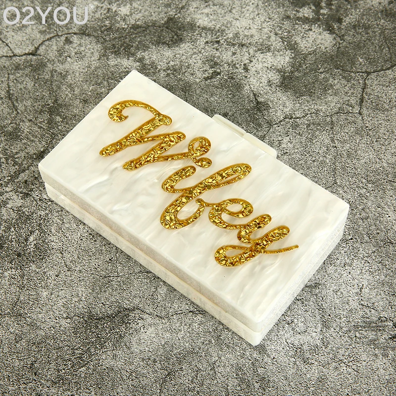 Pearl White With Gold Glitter Wifey Acrylic Bag Shoulder Evening Party Travel Lady Fashion Women Brand Acrylic Purse Box Clutch
Pearl White With Gold Glitter Wifey Acrylic Bag Shoulder Evening Party Travel Lady Fashion Women Brand Acrylic Purse Box Clutch