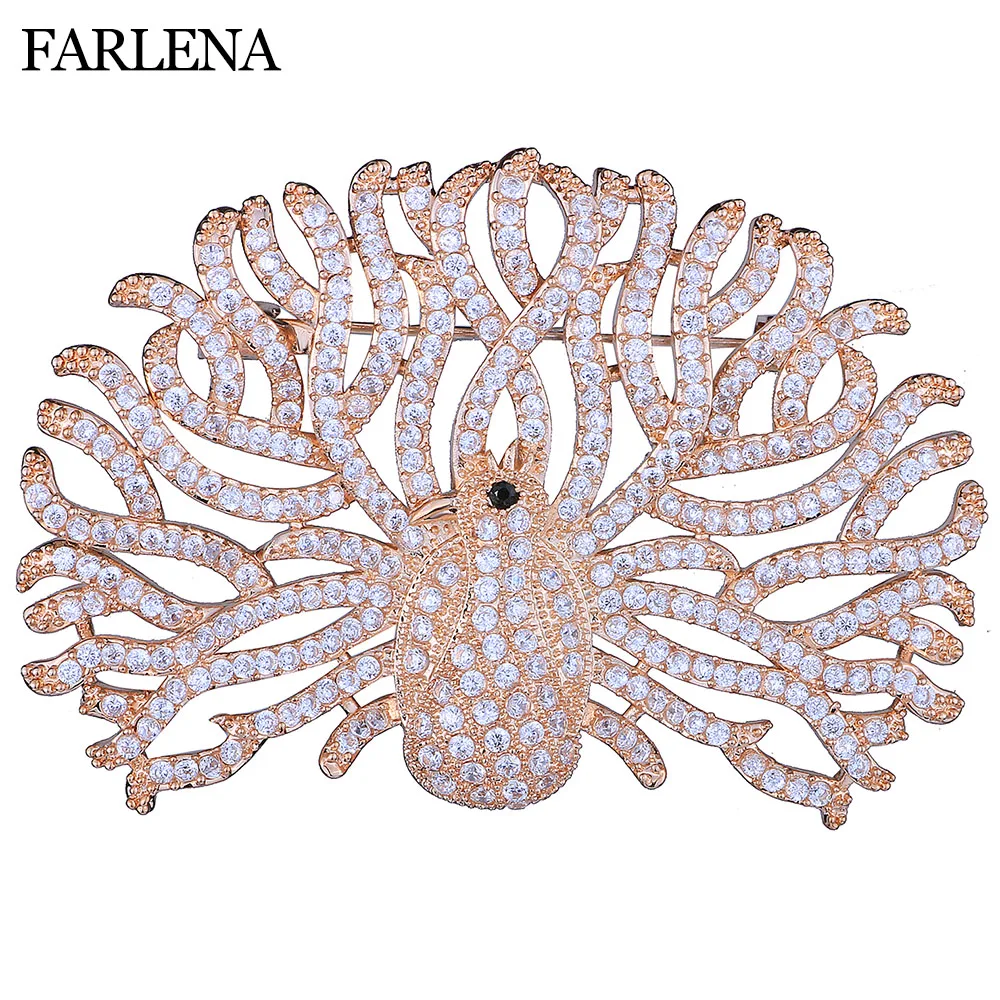 FARLENA Jewelry Luxury Micro Pave Zircon Peacock Brooches for Women Wedding Party Accessory Fashion CZ Crystal Brooch
FARLENA Jewelry Luxury Micro Pave Zircon Peacock Brooches for Women Wedding Party Accessory Fashion CZ Crystal Brooch