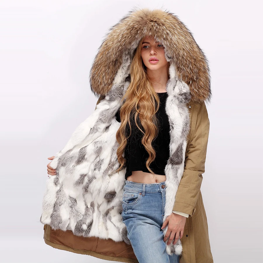 Genuine Fur Parka For Womens Winter Real Racoon Fur hood Rabbit Fur Lining Parka Coat High Quality
Genuine Fur Parka For Womens Winter Real Racoon Fur hood Rabbit Fur Lining Parka Coat High Quality