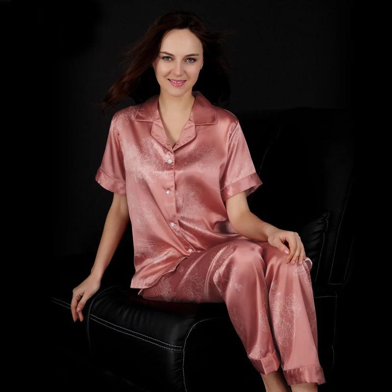 New Autumn Spring Short Sleeve Long Pant Sleepwear 2pieces Satin Silk Pajama Sets High Quality Lady Sleep Wear Nightgown
New Autumn Spring Short Sleeve Long Pant Sleepwear 2pieces Satin Silk Pajama Sets High Quality Lady Sleep Wear Nightgown