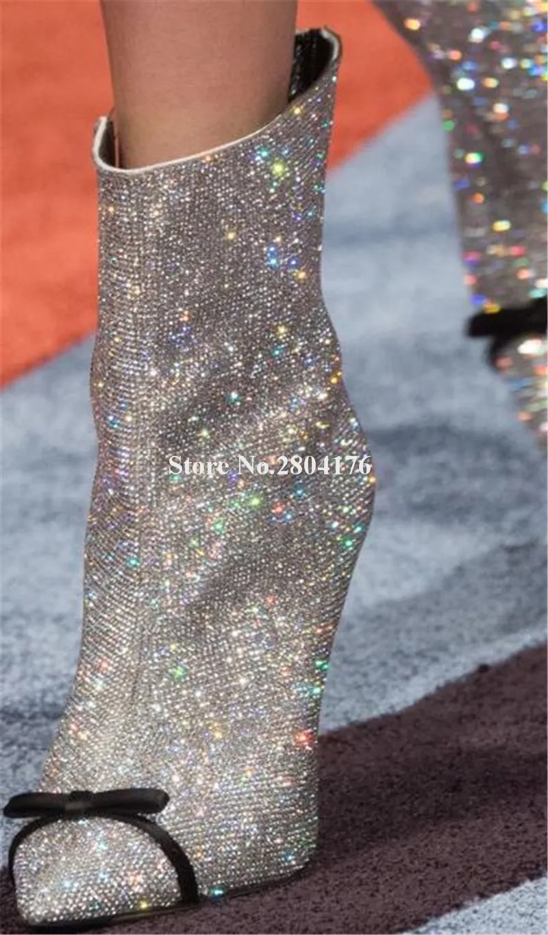 Charming Bling Bling Pointed Toe Bow-tie Rhinestone Thin Heel Short Boots Slip-on Crystal High Heel Ankle Boots Wedding Shoes
Charming Bling Bling Pointed Toe Bow-tie Rhinestone Thin Heel Short Boots Slip-on Crystal High Heel Ankle Boots Wedding Shoes