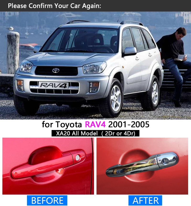 for Toyota RAV4 2001 - 2005 XA20 Chrome Handle Cover Trim Set 2002 2003 2004 RAV 4 Car Accessories Stickers Car Styling
for Toyota RAV4 2001 - 2005 XA20 Chrome Handle Cover Trim Set 2002 2003 2004 RAV 4 Car Accessories Stickers Car Styling