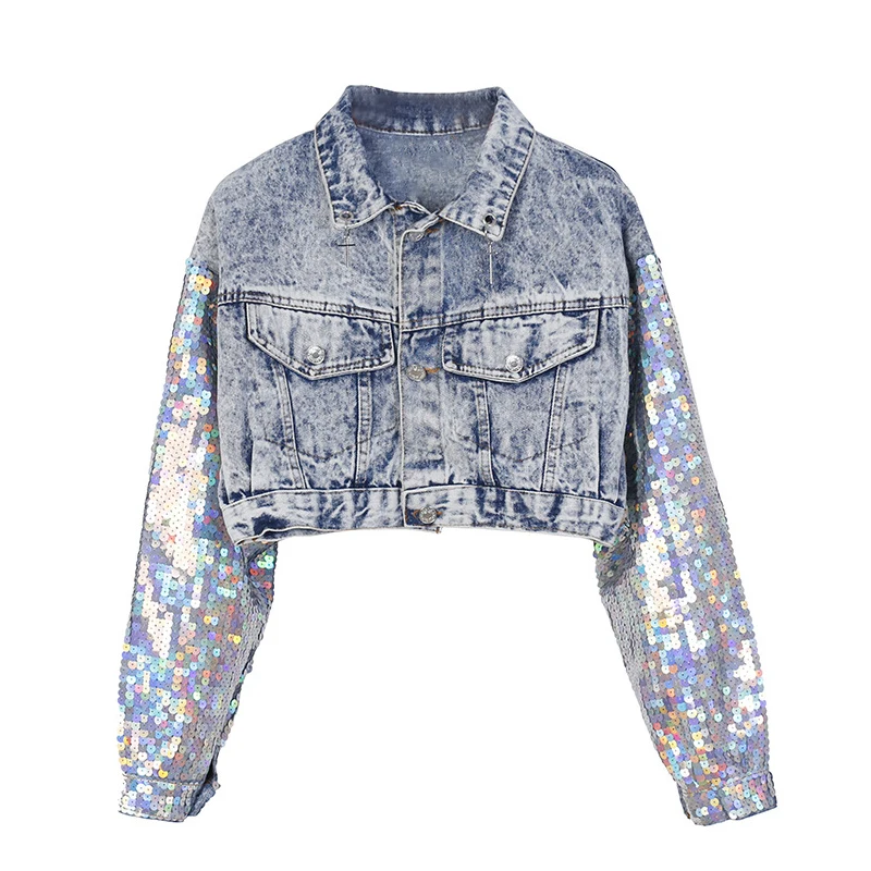 Women Denim Long Jacket Coat Crop Tops Abrigos Mujer Chic Design Punk Style Women Spring Jacket Coat Sequins Sleeve
Women Denim Long Jacket Coat Crop Tops Abrigos Mujer Chic Design Punk Style Women Spring Jacket Coat Sequins Sleeve