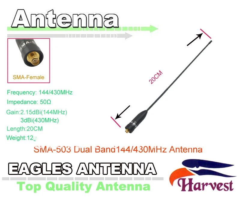 SMA-Female Connector Original Harvest SMA-503 Двухдиапазонная 144/430MHz eagles антенна для портативной двухсторонней рации
SMA-Female Connector Original Harvest SMA-503 Двухдиапазонная 144/430MHz eagles антенна для портативной двухсторонней рации