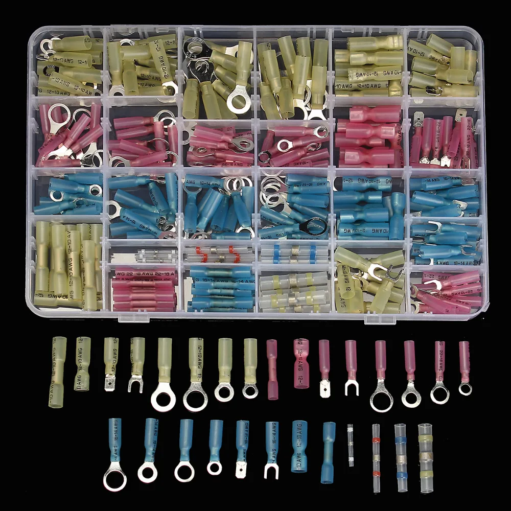 260pcs Assorted Heat Shrink Tube Terminal Assorted Wire Connectors Butt Marine Ring Fork Spade Crimp Terminal Sleeve Cable
260pcs Assorted Heat Shrink Tube Terminal Assorted Wire Connectors Butt Marine Ring Fork Spade Crimp Terminal Sleeve Cable