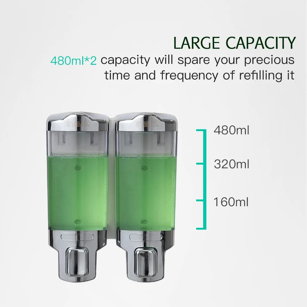 Настенный дозатор жидкости SVAVO, большая емкость, ручной пресс, шампунь, гель для душа, дезинфицирующее средство для рук 480 мл * 2, аксессуары для ванной комнаты
Настенный дозатор жидкости SVAVO, большая емкость, ручной пресс, шампунь, гель для душа, дезинфицирующее средство для рук 480 мл * 2, аксессуары для ванной комнаты