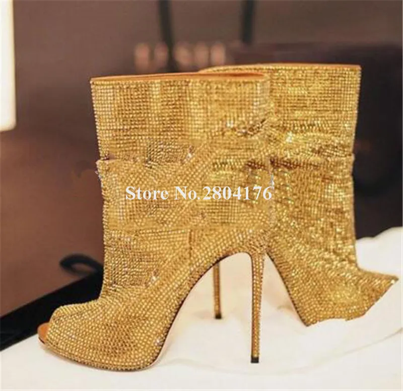 Women Bling Bling Fashion Peep Toe Rhinestone Stiletto Heel Short Boots Silver Gold Slip-on Crystal High Heel Ankle Booties
Women Bling Bling Fashion Peep Toe Rhinestone Stiletto Heel Short Boots Silver Gold Slip-on Crystal High Heel Ankle Booties