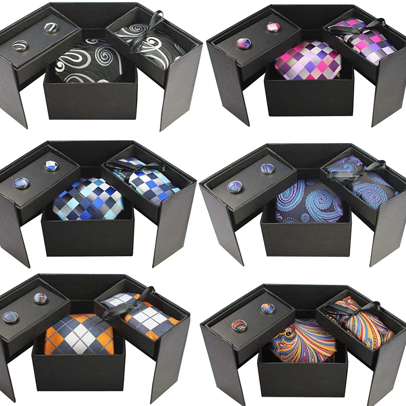 Men's Tie Pocket Square Set With Gift Box Classic Paisley & Plaid Silk Jacquard Woven Neck Ties Hanky Cufflink Set
Men's Tie Pocket Square Set With Gift Box Classic Paisley & Plaid Silk Jacquard Woven Neck Ties Hanky Cufflink Set