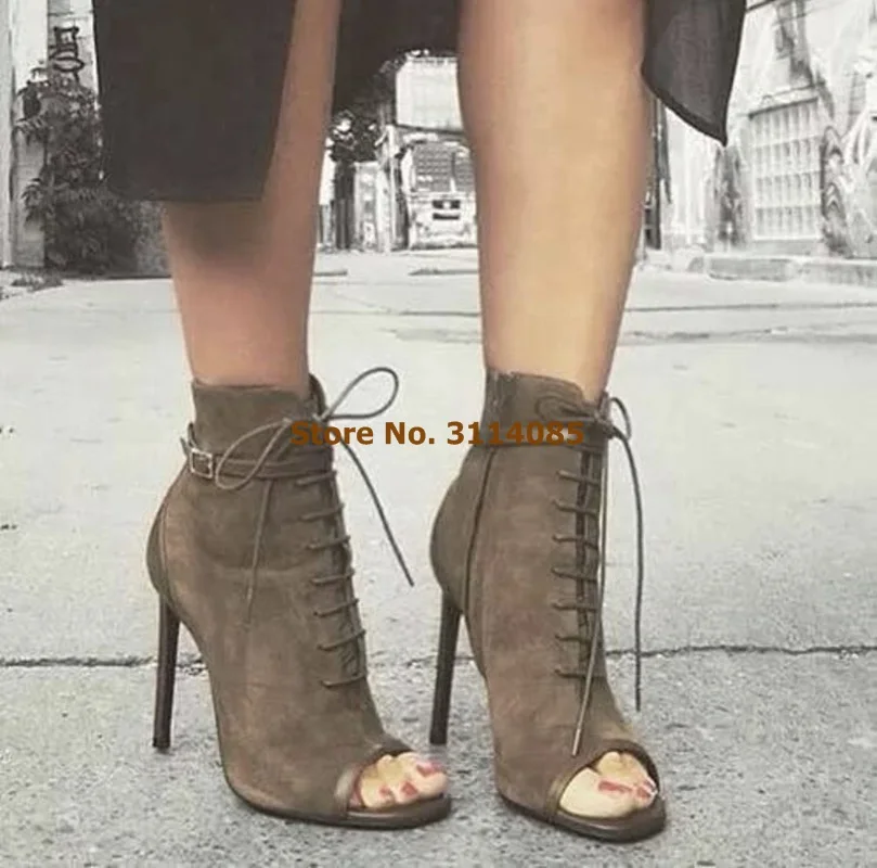Women Sexy New Arrival Coffee Color Suede Ankle Boots Cross Strappy Lace-up Short Boots Stiletto Heels Spring Fall Shoes Sale
Women Sexy New Arrival Coffee Color Suede Ankle Boots Cross Strappy Lace-up Short Boots Stiletto Heels Spring Fall Shoes Sale
