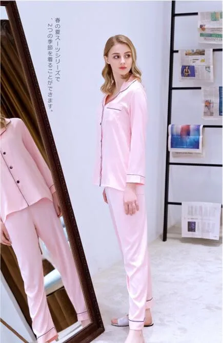Women's Pajamas Simple Sleepwear Suit 2 Pcs Homewear Lounge Pants Suits Leisure Household Clothes Ice Silk Thin Nightwear J083
Women's Pajamas Simple Sleepwear Suit 2 Pcs Homewear Lounge Pants Suits Leisure Household Clothes Ice Silk Thin Nightwear J083