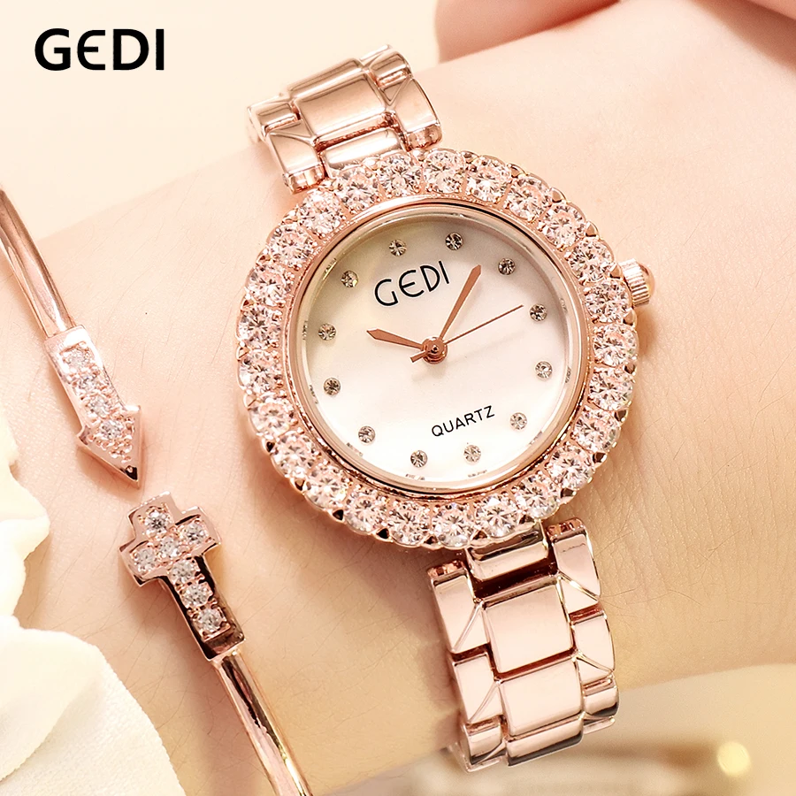 GEDI Watch Women Quartz Rose Gold Watches Ladies Clock Top Brand Rhinestone Luxury Female Wrist Watch Girl Relogio Feminino
GEDI Watch Women Quartz Rose Gold Watches Ladies Clock Top Brand Rhinestone Luxury Female Wrist Watch Girl Relogio Feminino